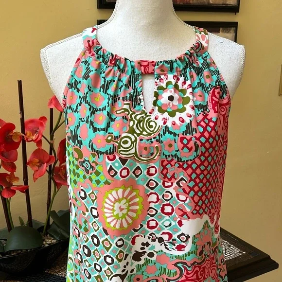 Jude Connally Abstract Medallion Print Coral Green Sz 14 Sheath Mini Dress USA - Picture 3 of 15